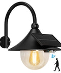 Solar Powered Barn Light Outdoor With Motion Sensor And 3 Lighting Modes, vintage wall mount waterproof lamp with curved arm.