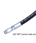 8 Ft Pressure Washer Whip Hose With Swivel Adapter Set Three Eighths Inch NPT Workhorse Pro Grade Quick Connect For High PSI Up To 4000, 2.5-5 GPM, 176F Max Temperature, Burst 16000 PSI, Heavy Duty Durable Hose, 3/8 NPT swivel male end