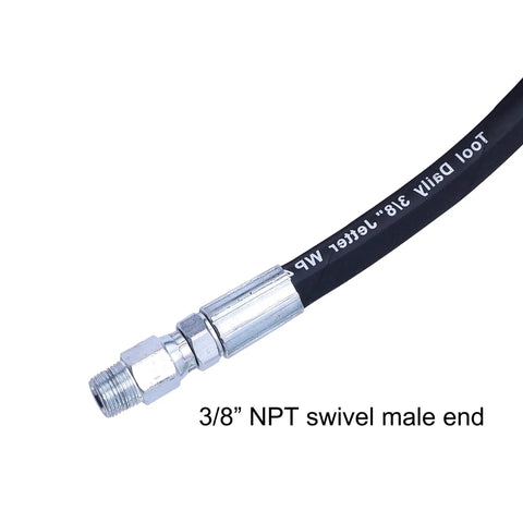 8 Ft Pressure Washer Whip Hose With Swivel Adapter Set Three Eighths Inch NPT Workhorse Pro Grade Quick Connect For High PSI Up To 4000, 2.5-5 GPM, 176F Max Temperature, Burst 16000 PSI, Heavy Duty Durable Hose, 3/8 NPT swivel male end
