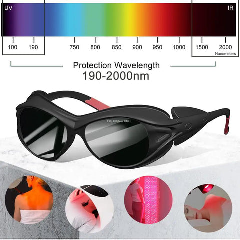 Heavy Duty Red Light Therapy Glasses Featuring Hella Solid Laser Protective Coating And Broad Spectrum Tanning Goggle Eye Defense for reliable hair removal; 190-2000nm protection.