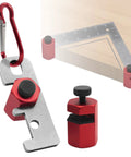 Dead Nuts Accurate Stair Gauge And Framing Square Stop Bracket With Hex Thumb Screw Adjustment For Smooth Lumber Marking And Tough Aluminum Workshop Gear, featuring red anodized aluminum components.