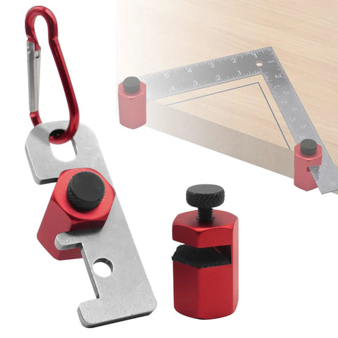 Dead Nuts Accurate Stair Gauge And Framing Square Stop Bracket With Hex Thumb Screw Adjustment For Smooth Lumber Marking And Tough Aluminum Workshop Gear, featuring red anodized aluminum components.