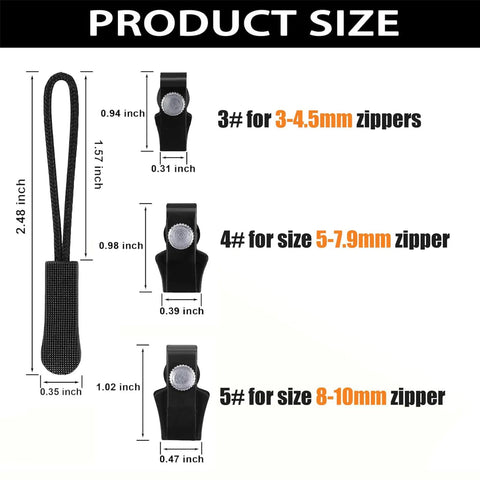 Zipper Repair Kit With Three Size Replacement Zipper Heads For Size 3 5 8 Nylon Metal Zippers Quick Install Detachable Pulls For Jackets Luggage And Bags No Sewing Required Easy Fix For Stuck Or Broken Zippers