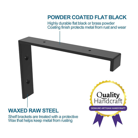 12 Inch Heavy Duty Floating Shelf Brackets Set of 6 Industrial Black Iron Wall Mounted Shelf Supports One Fifth Inch Thick Metal Brackets for Sturdy Shelves Up to 160 to 200 Lbs Per Pair illustrated with powder coated, rust-resistant finish.