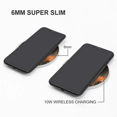 6mm super slim 10W Fast Wireless Charger Pad Ultra Slim Portable Charging Station for two smartphones