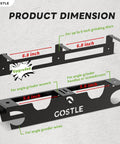 Dimensions of Two Bay Angle Grinder Holder with Disc Hook Rack, metal wall mount organizer for tools, discs, and cords.