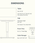 Dimensions of Whole Piece Standing Desk With Clamp Power Strip, 55 Inch By 28 Inch Electric Height Adjustable Desk With Cable Management
