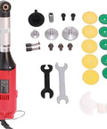 350W Right Angle Die Grinder Offering Variable Speed Up To 15000 RPM For Fast Grout Removal Tight Deburring And Fine Detail Polishing compact tool with accessories and multiple grinding discs.