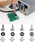 Powerful 1000W Hot Air Rework Station With Digital Display For Precise Desoldering And Soldering On PCBs Ideal For BGA Repair Auto Sleep Mode And Four Nozzles For Fast Chip Soldering And Rework with rotating and straight nozzles.