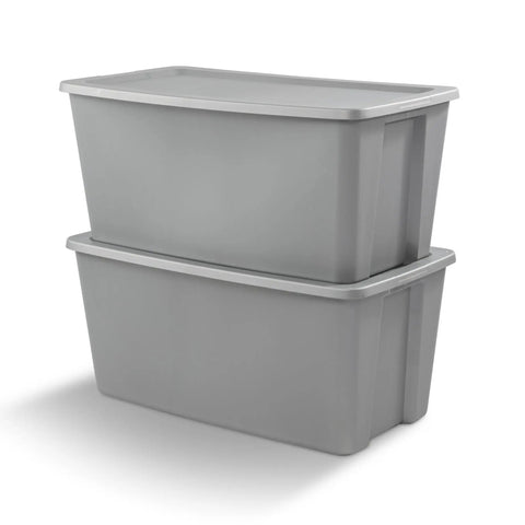 Go Big On Storage With This 50 Gallon Gray Bin Featuring Heavy Duty Latches And Secure Recessed Lid And Extra Large Stackable Plastic Tote.