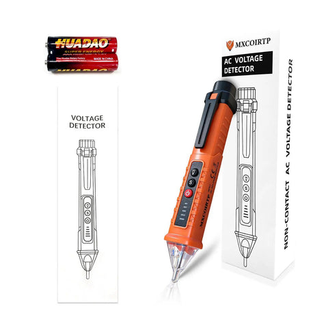 Non Contact Voltage Tester That Is Super Handy With Buzzer Alarm And Bright Flashlight For Home And Jobsite, orange with batteries and box