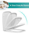 Heavy Duty Soft Close White Square Toilet Seat With Quick Release Hinges For Easy Cleaning Made From Stain Resistant Polypropylene, slow close feature.
