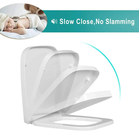 Freakin Smooth Soft Close Square Toilet Seat With Instant Quick Release Toss Design thickened polymer build open view.