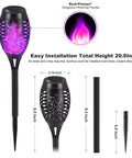 Diagram of 12 Pack Solar Torch Lights with Lit Flickering Flame, 20.6 inches tall, featuring LED flame effect, for garden decor.