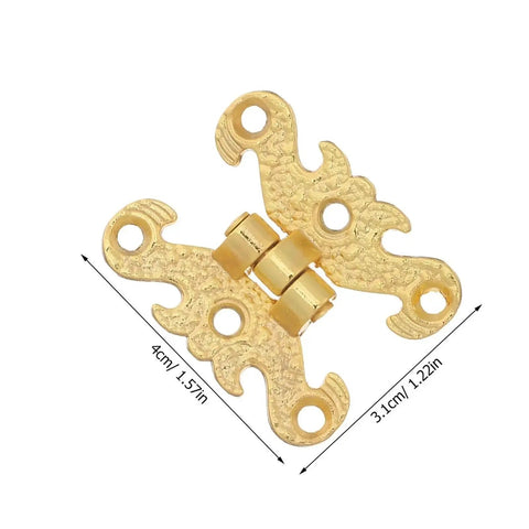 Gold vintage lace hinge 4cm x 3.1cm for wood boxes and jewelry chests with soft close damping system, retro mini chest hardware.