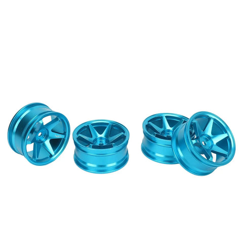Beefed Up CNC Machined Aluminum RC Wheel Hubs For 1X10 Scale Cars, Stability Boost, Easy Install, Rugged Blue Hubs Displayed