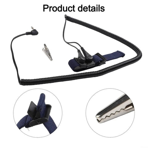 Product details of Anti Static Wrist Strap With Adjustable Grounding Cord for ESD Discharge Protection showing strap and clips.