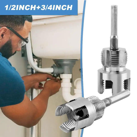 2 Pack Pipe Threading Tool For Internal And External Threads Dual End One Half Inch And Three Quarter Inch NPT Dies For PPR PVC MPP Pipes With Hex Shank For Power Drills And Inside Pipe Cutter DIY Friendly Silver used in plumbing work