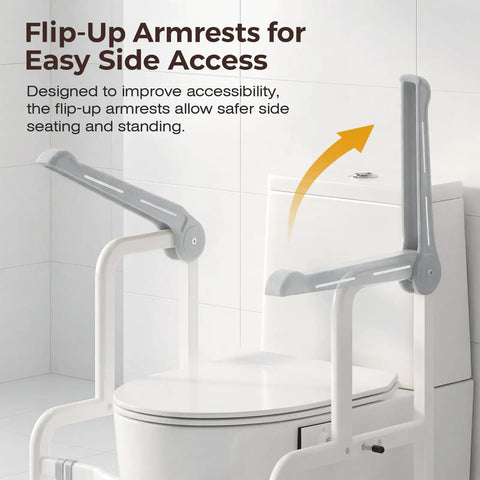 Built Different Toilet Safety Rail With Glow Handles And Flip Up Arms For Seniors And Disabled Featuring 450 Lbs Support And No Wobble Design for easy side access with flip-up armrests