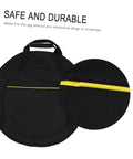 Road Warrior Padded Cymbal Carrying Bag Featuring High Density Foam Padding For Beatproof Drum And Percussion Gear Storage Tough Oxford Case with black exterior and yellow stitching.
