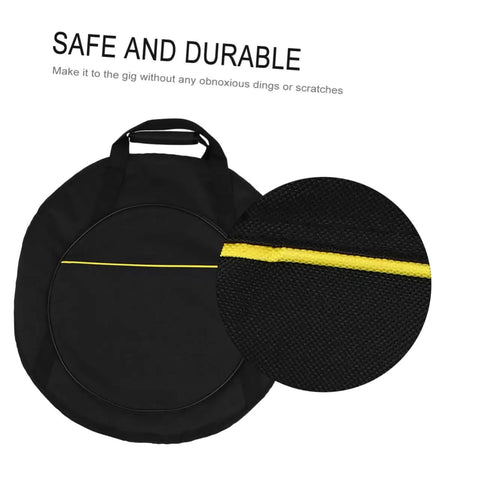 Road Warrior Padded Cymbal Carrying Bag Featuring High Density Foam Padding For Beatproof Drum And Percussion Gear Storage Tough Oxford Case with black exterior and yellow stitching.