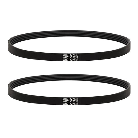 Multi Slot Drive Belts Replacement For GTW220ACK6WW And GTW330ASK4WW Washing Machines With Durable Rubber Construction Easy Install Wide Compatibility Quiet Performance Perfect For Quick Appliance Repairs, two black WH01X27538 washer belts