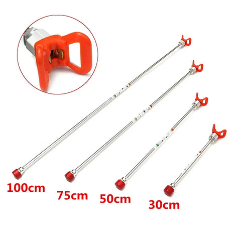 Universal Airless Paint Sprayer Extension Pole Featuring Slick Aluminum Build And Tight Seal Quick Change Handle Attachment for smooth finish, various lengths of poles.