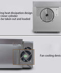 Heavy Duty Workhorse 4000G Electric Coffee Roaster Machine With Precise Temp Dials And Flexible Timer showing cooling fan and heat dissipation design