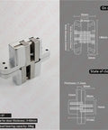 2 Pack Concealed Door Hinges 304 Stainless Steel Invisible Cabinet Hardware Rust Resistant Heavy Duty 34X140MM Flush Mount, dimensions shown.