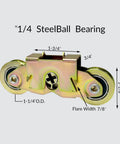 Side view of 2 Pack Sliding Door Rollers For Andersen Patio Doors 1 1/4 Inch Tandem Roller Assembly With Steel Ball Bearing