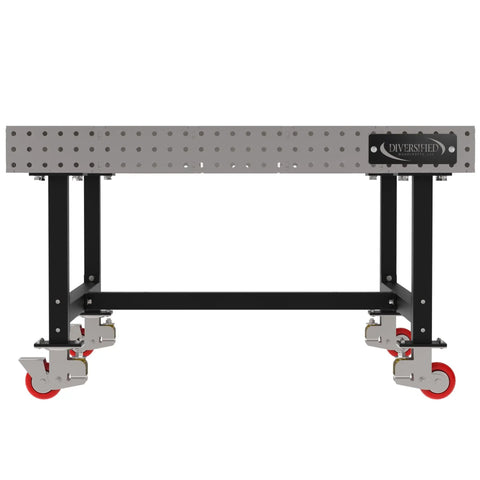 Bombproof Welding Fixture Table With Locking Casters Rock Solid 60 By 60 with caster wheels and laser etched grid.