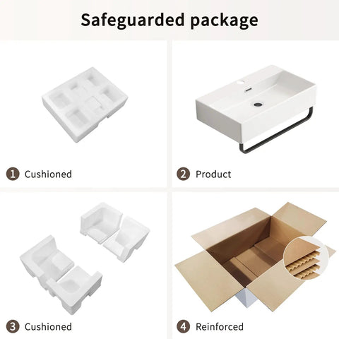HAOCHRYSYPH Ceramic Wall Mount Sink with Towel Rack, Milk White, 23.63 in. cushioned packaging with protection materials
