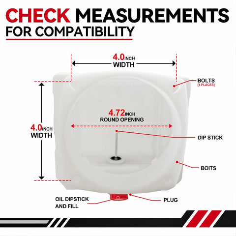 Heavy Duty 4 Quart Poly Hydraulic Power Unit Reservoir Tank measurements, featuring 4-inch width and 4.72-inch opening.