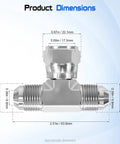 Hardcore Half Inch JIC Hydraulic Tee Adapter With Two Male Ports And One Swivel Female Port 37 Degree SAE J514 Metal To Metal Seal No Teflon Tape Needed Durable High Pressure Fittings For Industrial Hydraulics dimensions diagram, 1/2 in steel tee