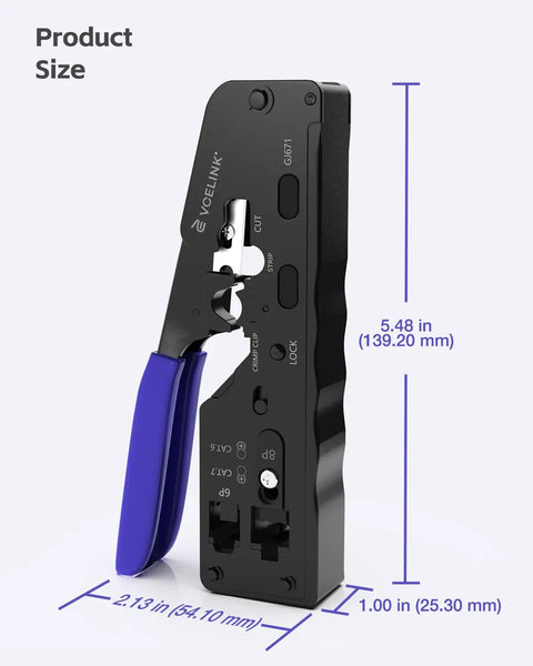 Product dimensions of RJ45 Crimp Tool That Does It All All In One Pass Through Ethernet Crimper For CAT7 CAT6A CAT6 CAT5E CAT5.
