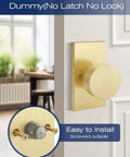 Two Pack Brushed Gold Dummy Door Knobs For Interior Doors Non Functional Decorative Handles For Closets And Pantries Single Side Install Zinc Alloy Build For Easy Push Pull Access brushed gold dummy knob on white interior door