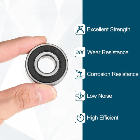 Three Pack Deep Groove Ball Bearings 1603 2RS Rubber Sealed Chrome Steel 5/16 By 7/8 By 11/32 Inch High Load Low Friction Bearings For Hobby Machining And DIY Projects, sealed bearing close-up