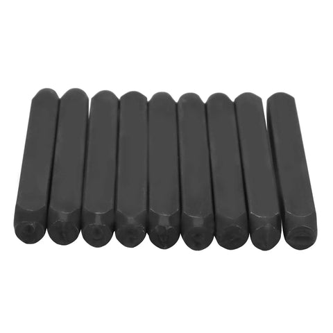 Close-up of the 36Pcs Number Letter Punch Stamp Set For Metal Stamping 5mm Character Size Durable Steel Alphabet Kit showing metal punches.