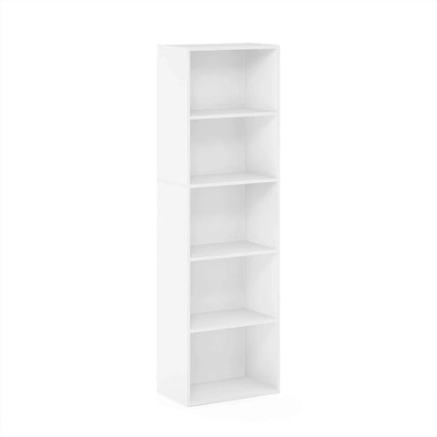 5-Tier Open Shelf Bookcase With No-Fuss Assembly, Modern White Finish for Living Room, Bedroom, Home Office and Dorm, angled view