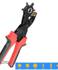 Heavy Duty Leather Hole Punch Pliers 9 Inch 6 Size Set Belt Tool For Leather And Fabrics with red and black grips