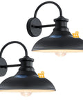 Gooseneck Solar Barn Light 12 Inch Black Outdoor Wall Mount Set, Dusk To Dawn Waterproof Porch Garage Patio Lighting, 2 Pack