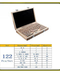 122 Piece HSS Gauge Block Set Dead On Precision Rock Solid Workshop Essential Grade One Measurement Tools For Table Saw Router Setup 0.5 To 100 Mm Range displayed in wooden case.