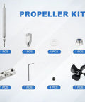 Drive Shaft With Propeller Universal Joint For RC Boats, DIY Friendly, L150Mm Shaft L100Mm Sleeve D55Mm Stainless Steel 4 Bladed Paddle, Fits 3Mm Motor Shaft, RC Boat Coupler Assemble Kit Replacement Upgrade shown with components.