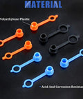 Close-up of color-coded polyethylene caps in red, blue, black for Grease Zerk Fitting Caps 300Pcs Assortment Kit M6 Red M8 Blue M10 Black