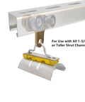Four Wheel Cable Trolley System with Four Bearing Trolley Assembly installed on 1-5/8 inch strut channel, showcasing smooth operation