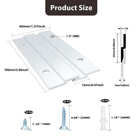 Diagram showing product size and screws for Beefy Heavy Duty Aluminum Z Hanger French Cleat Wall Mount Bracket Kit, 4-inch size.