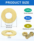 Hardened Brass Flat Washers Assortment Kit 110 Pack M3 Copper Crush Washers For Bolts And Screws 7Mm Outer Diameter 0.5Mm Thick, showing dimensions.