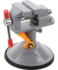 Mini Vise Clamp With Suction Mount Fully Rotatable Bench Vise for Woodworking shown in gray with red handles