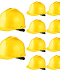 10 Pack Suspension Hard Hats For Worksite Safety With Ratchet Cap Style And Self Adjusting Crown Straps Yellow Utility