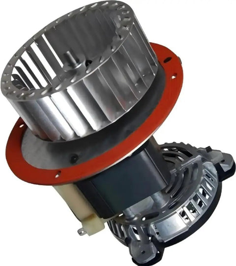 High Output Draft Inducer Furnace Motor Replacement For Carrier Systems, 65230, metal construction with fan blades and mounting base.